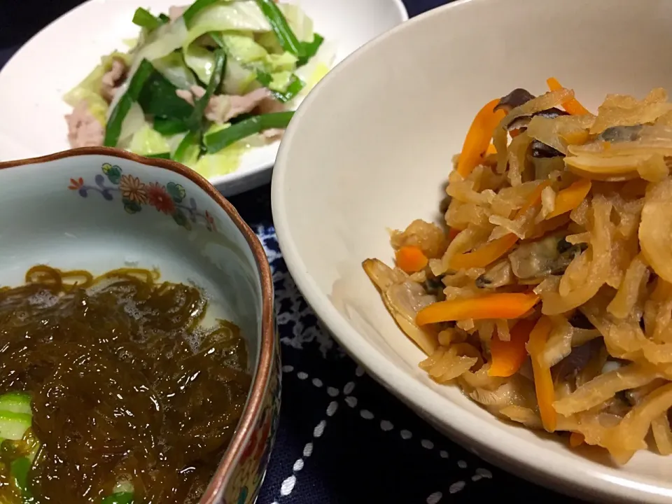 切干大根とあさりのたいたん・定番もずく酢・肉野菜炒めず|Yuko Kisoさん