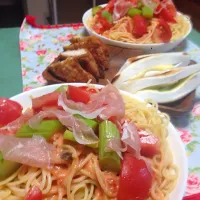 Snapdishの料理写真:トマト冷麺パスタ🍅🍝🍅🍝|この携帯壊れる！さん