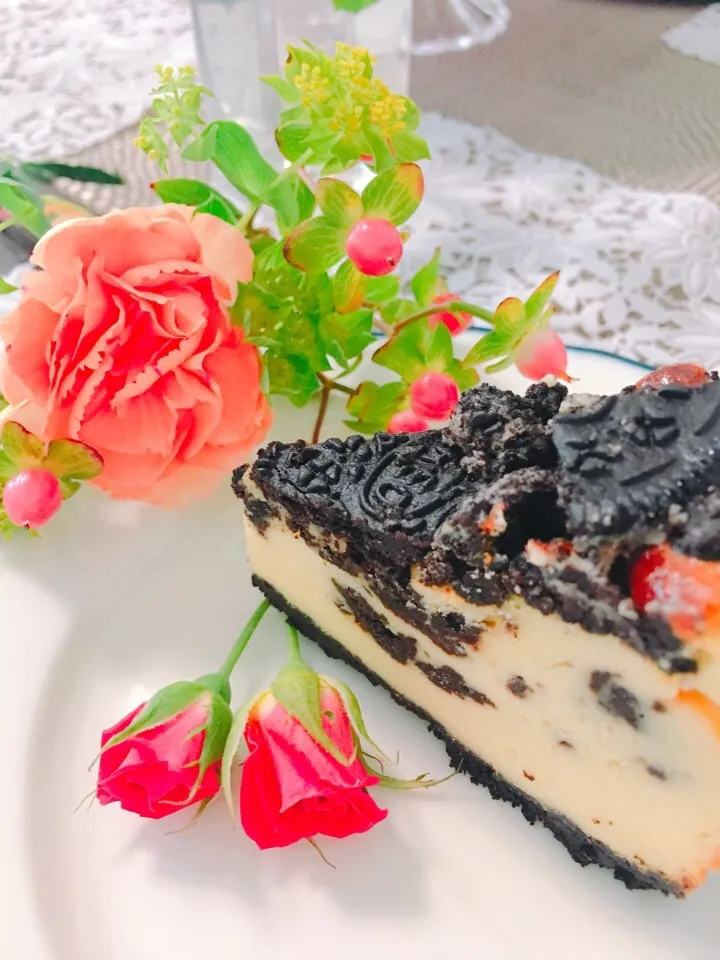 オレオのベイクドチーズケーキ💕久しぶりに焼きました😋|YummyKさん