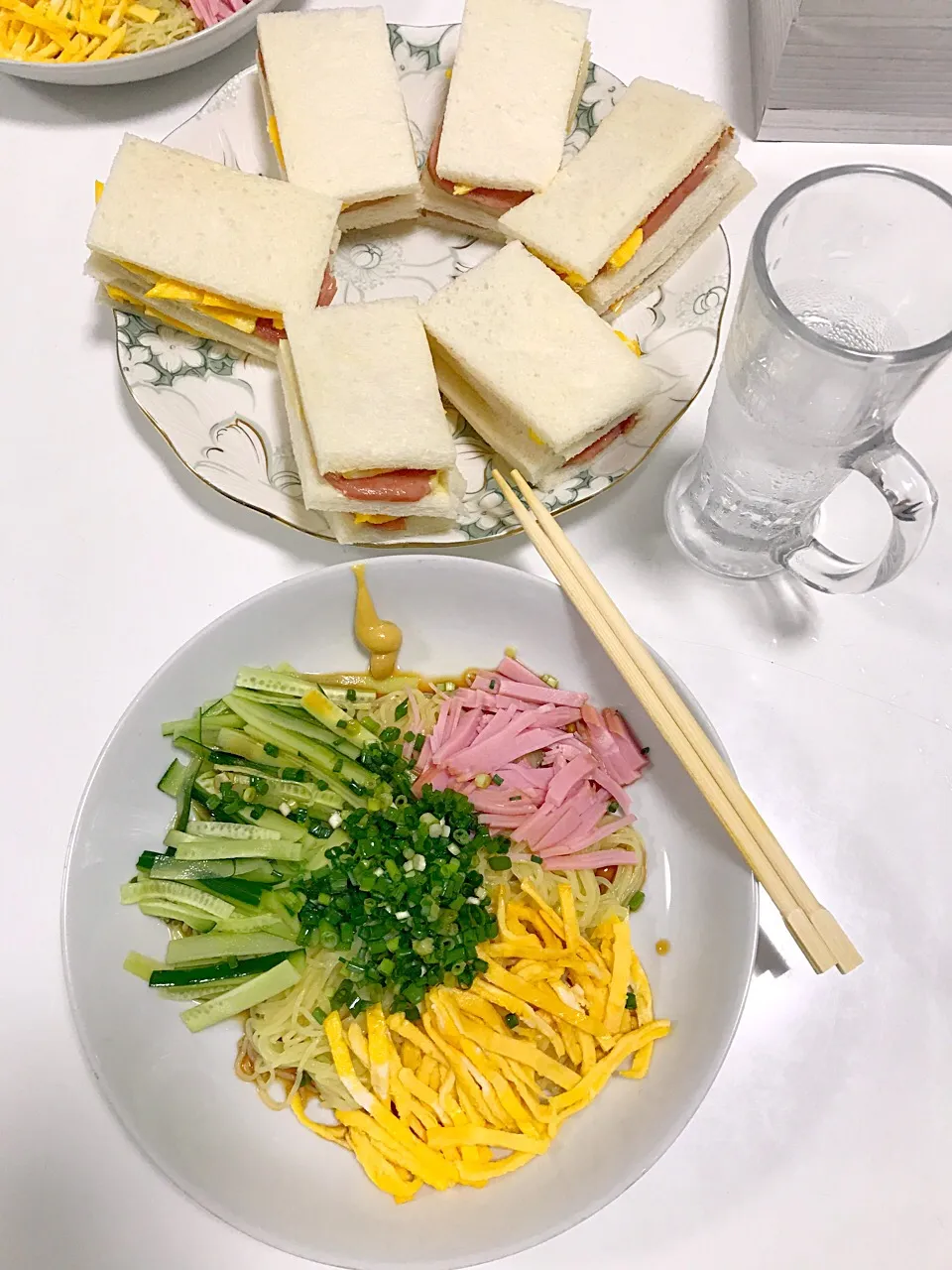 Snapdishの料理写真:冷やし中華&スパムのサンドウィッチ♬|Shinichi Kawagoeさん