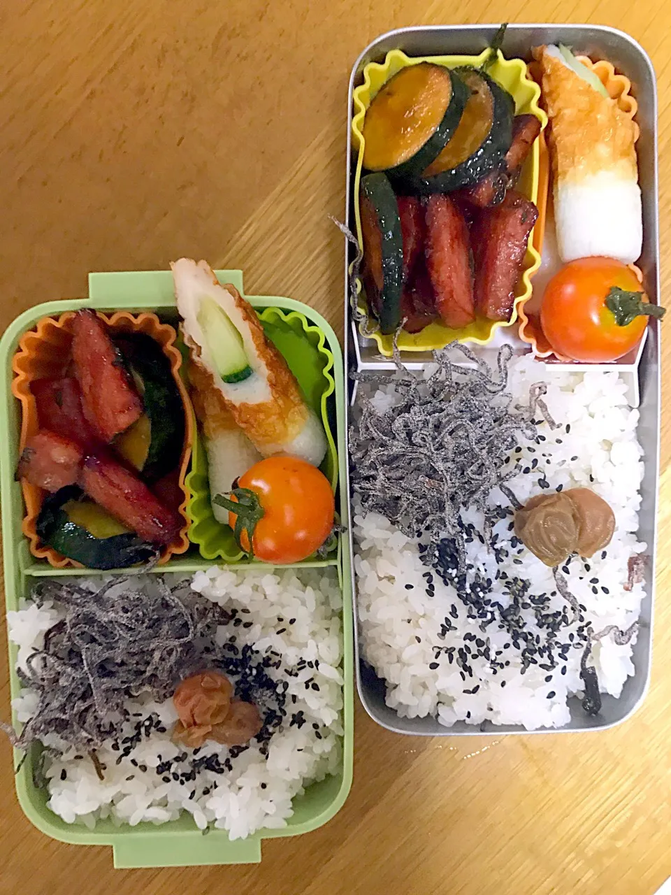 ズッキーニのしそ黒酢醤油炒め弁当。パパママ仕事弁。|めぐりんさん