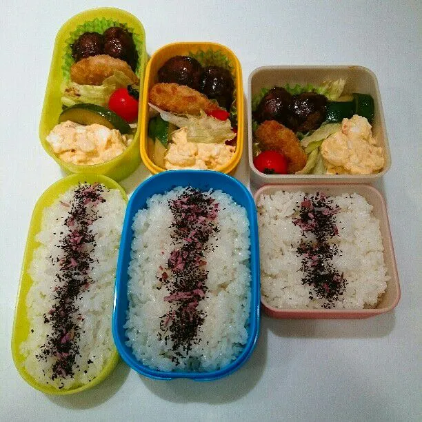 Snapdishの料理写真:7/18(火)の3人弁当🍱|ふみぃさん