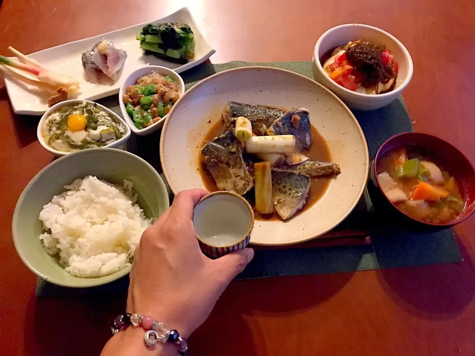 Today's Dinner🍴前菜･ﾄﾏﾄもずくのおぼろ豆腐･鯖の味噌煮･ｵｸﾗ納豆･めかぶ大和芋･白飯･けんちん汁|🌈Ami🍻さん