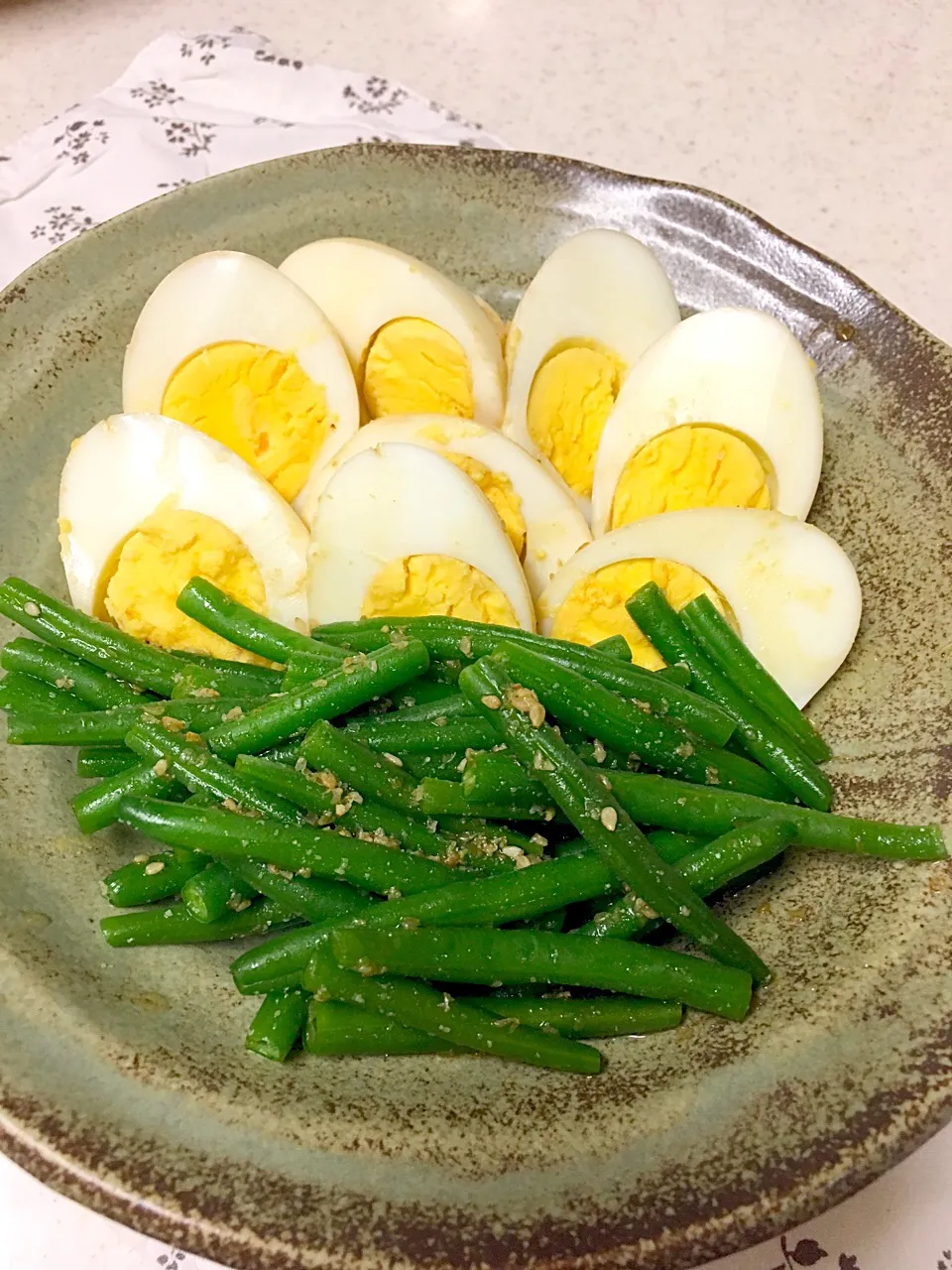 煮たまごといんげんの胡麻和え|ゆりさん