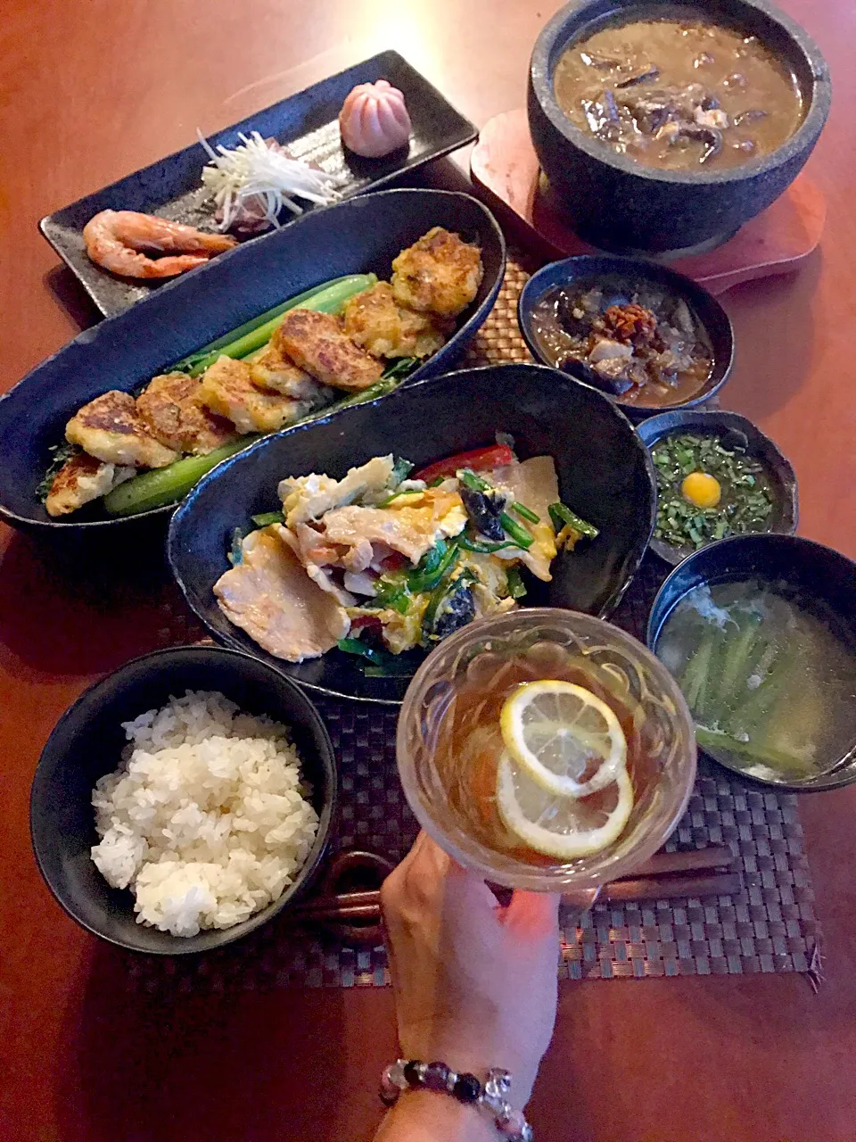 Snapdishの料理写真:Today's Chinese Dinner🍴前菜･炒青菜･蘿蔔糕･木犀肉･麻婆豆腐&茄子･韭菜蛋汤|🌈Ami🍻さん