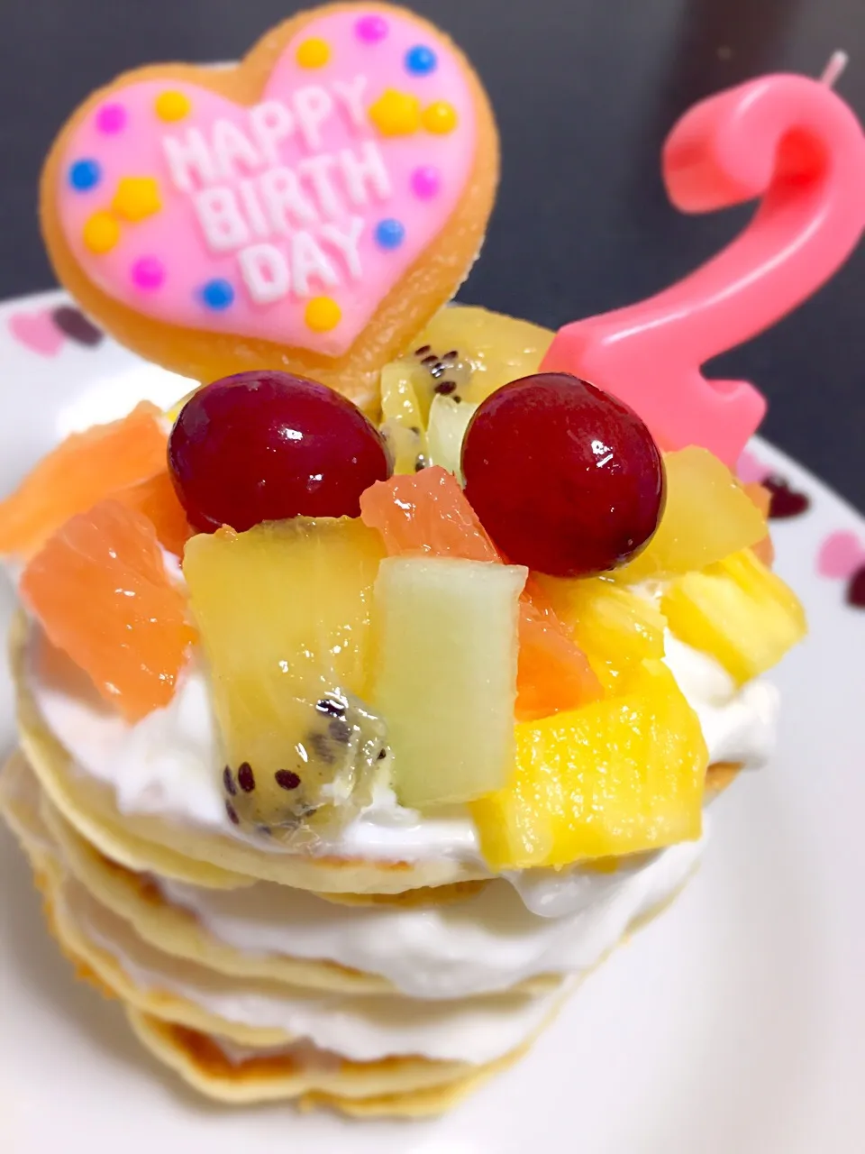 ホットケーキで作った誕生日ケーキ♡|shiiさん