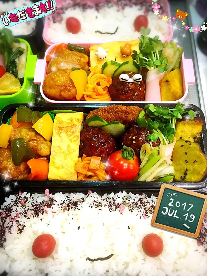 Snapdishの料理写真:早出の3時半起きで4人分のお弁当🍱作りは大変😥|しずママさん