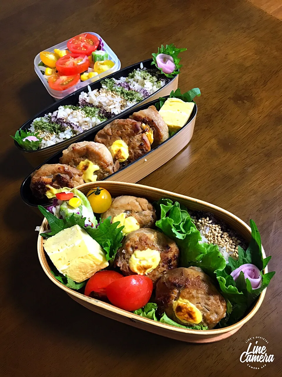 Snapdishの料理写真:今日の2人のお弁当🍱♪カルビ焼きハンバーグ🍽韓国風|とんちんさん