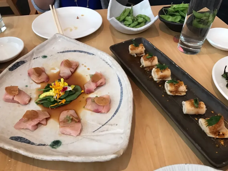 Yellow tail Sashimi and tataki (white fish)|evelinaさん