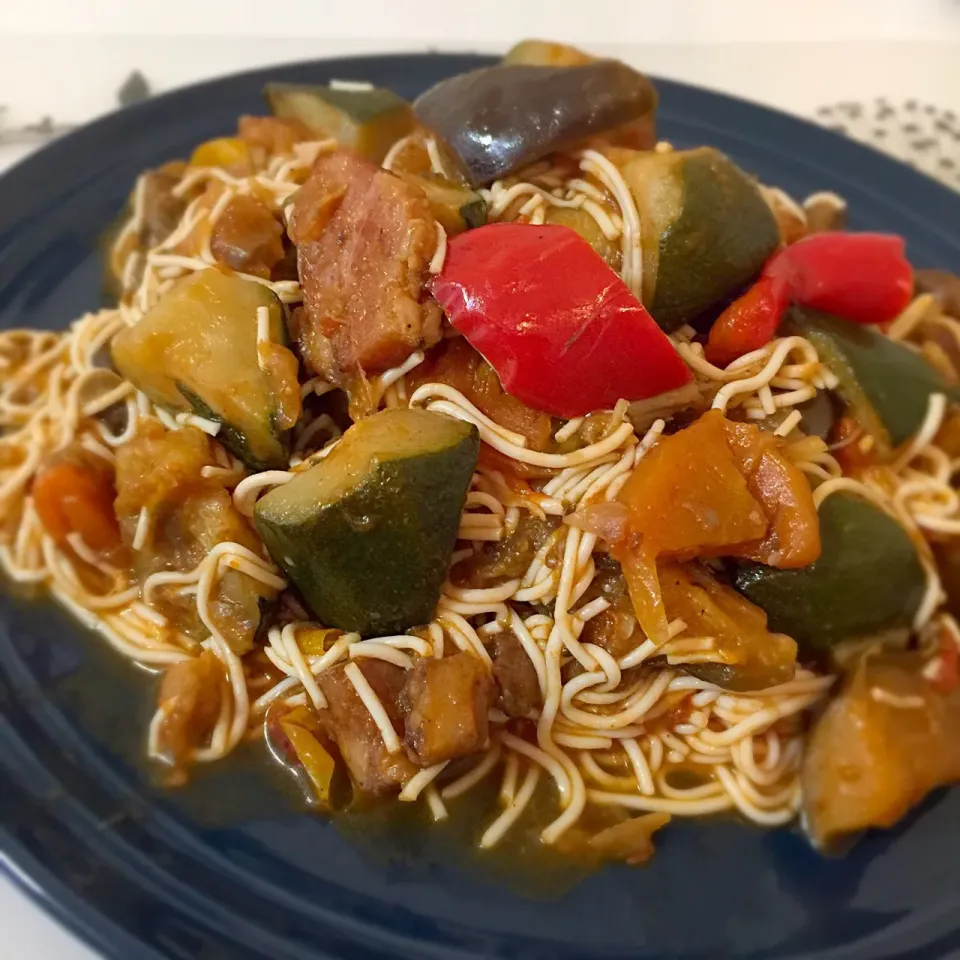 低カロリー！ 豆腐そうめんで夏野菜アラビアータ🍝|manchiさん