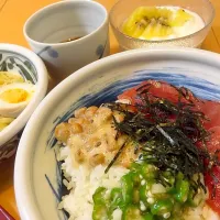 今日の#息子メシ★ネバネバづけマグロ丼✖️ざるラーメン|Makiko☆さん