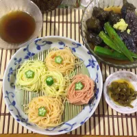 カラフル素麺と茄子の煮浸し🍆|Sumikoさん