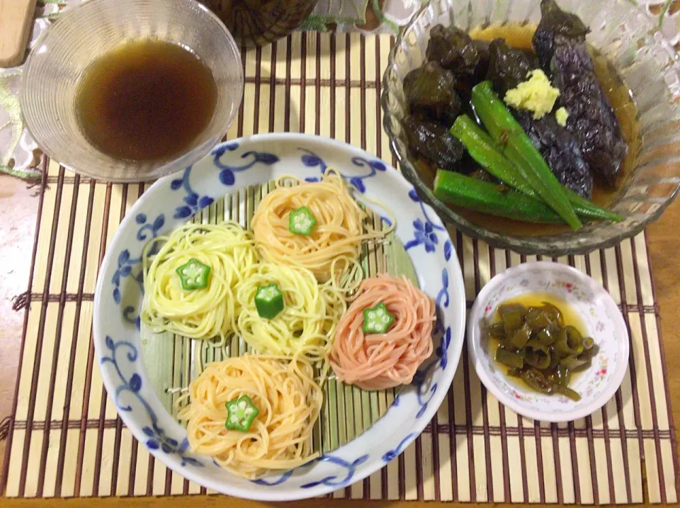 カラフル素麺と茄子の煮浸し🍆|Sumikoさん