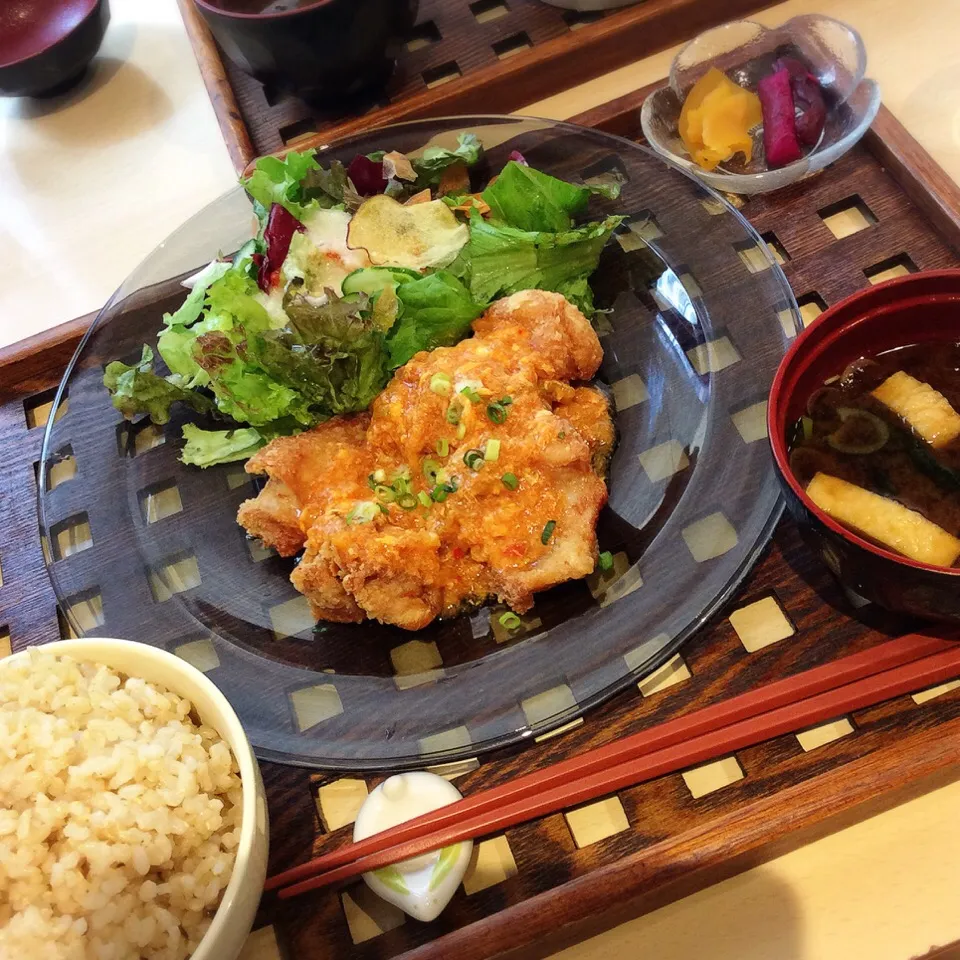 鶏のチリソースランチ 玄米ご飯大盛り 2017.7.20|キラ姫さん