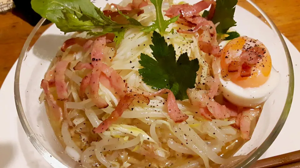 冷やしもやし素麺☆(焼きベーコン。)|けんさん