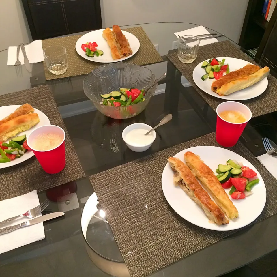 Snapdishの料理写真:Assorted Burek and Salad|Milka Papricaさん