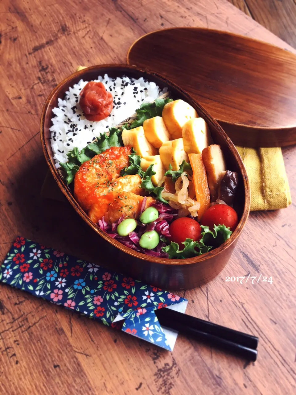 Snapdishの料理写真:✴︎旦那さんの鶏チリソース弁当#曲げわっぱ #お弁当のおかず #木のお弁当箱 #男子弁当|津久井 美知子(chiko)さん