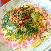 タラコと納豆と大根おろしの和風スパゲッティ