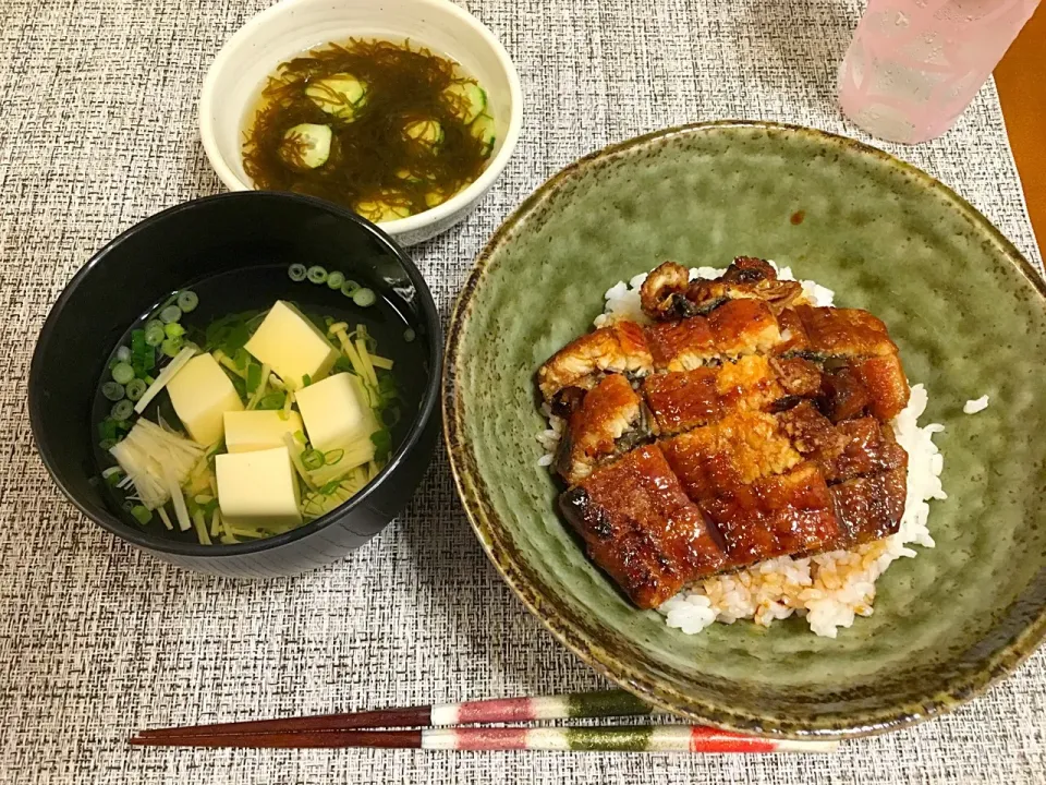 うな丼、お吸い物、もずく酢|kumi♡さん