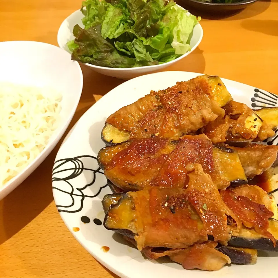 なすの豚肉まきまき、そうめん|あおさん