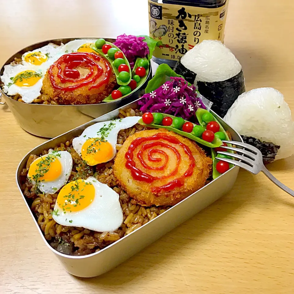 娘と自分お弁当🍱🍴
そばめしとハムカツ弁当|mihooobuuさん