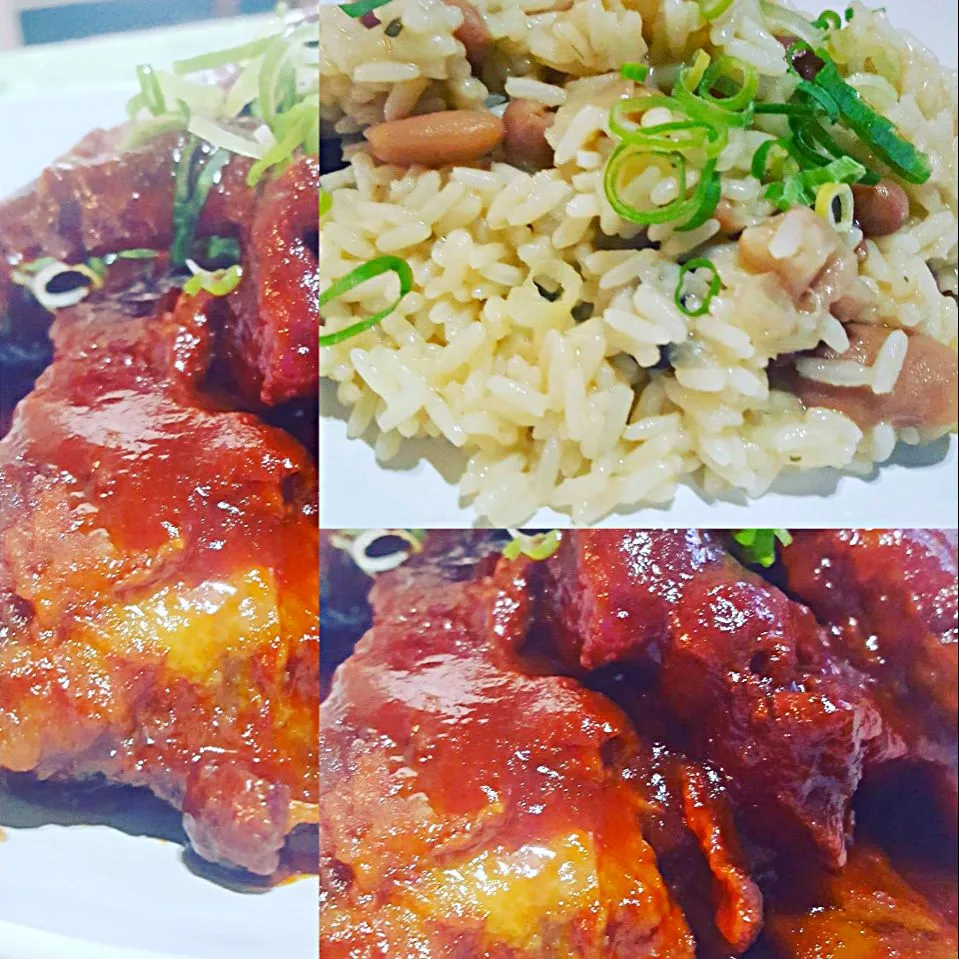 @BBQ #homecooked  BBQ Ribs & Chicken cooked slowly in BBQ sauce with Bean Pilaf Rice #Chefemanuel|Emanuel Hayashiさん