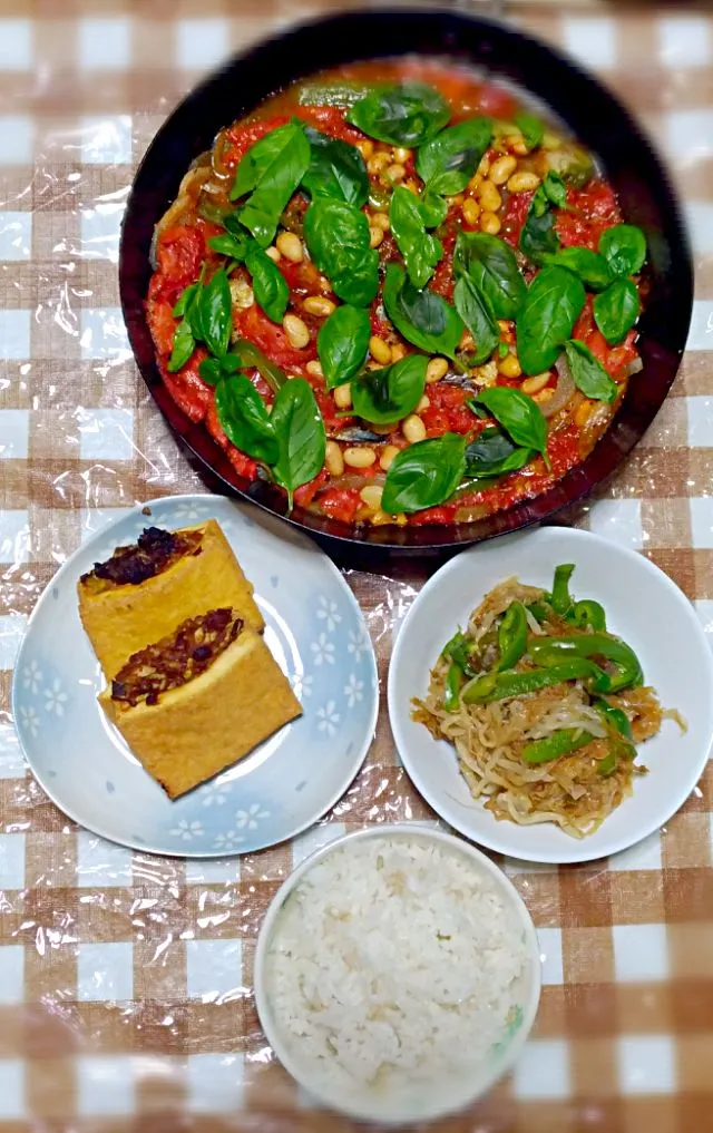 サバのトマト煮生バジル乗せ
厚揚げのネギ味噌焼き
モヤシとピーマンのナムル|時雨さん