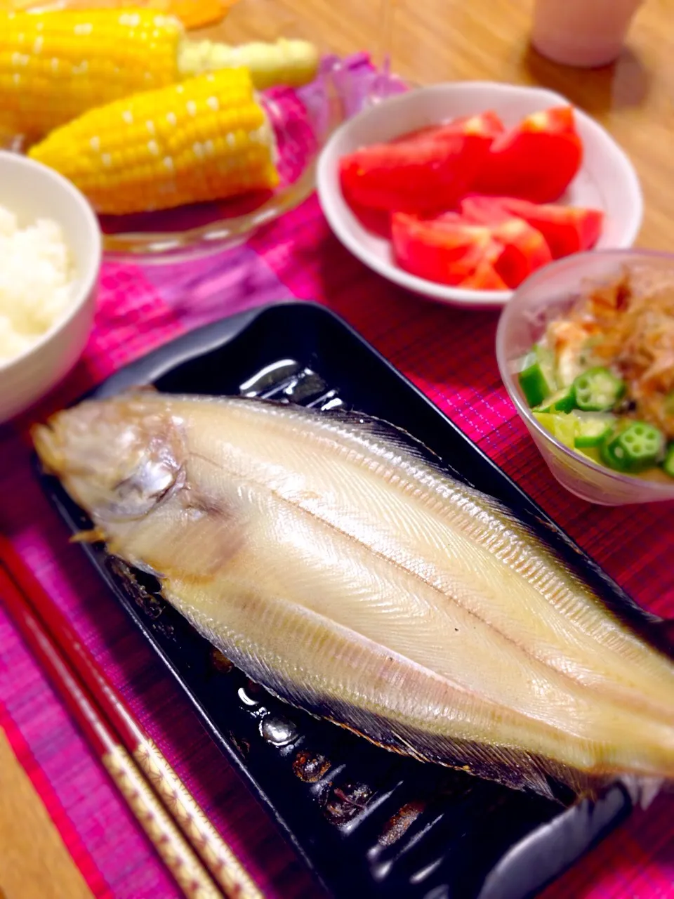 2017/07/27 カレイ グリル、豆腐とオクラのおかかあえ|kykyさん