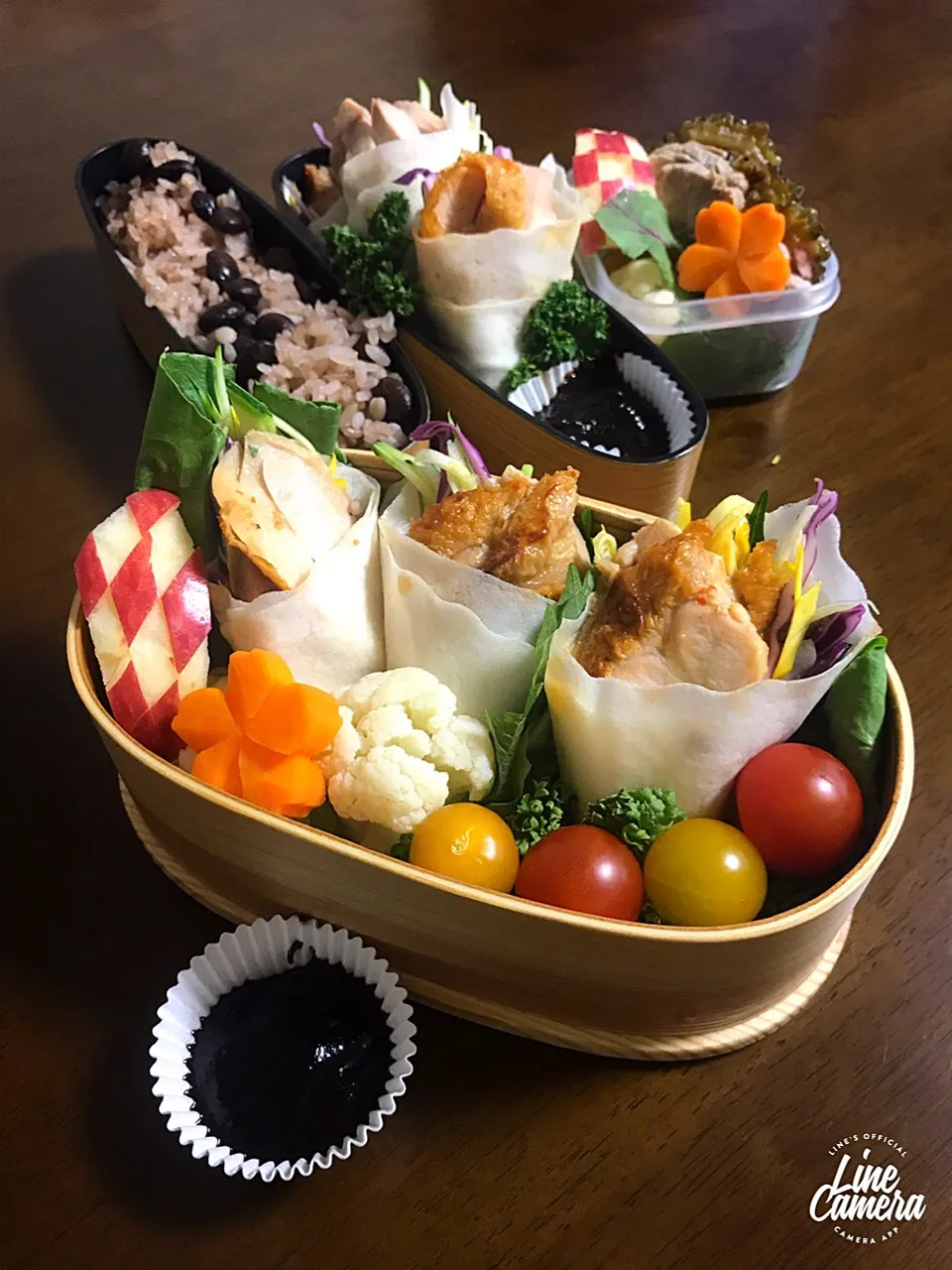 今日の2人のお弁当🍱週末恒例お片づけ弁当♪#春巻きの皮で北京ダッグ風🐔|とんちんさん