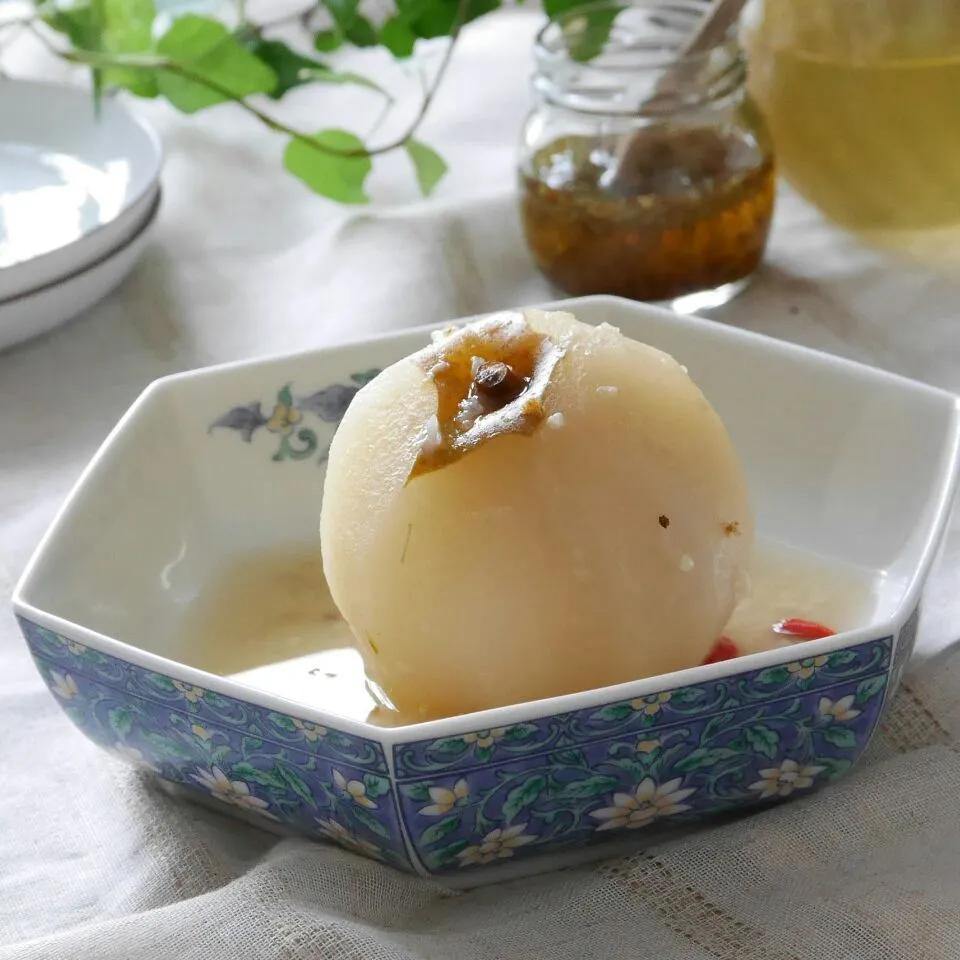 リックさん、これまでどうもありがとう✨ Poached pear with osmanthus and sweet rice wine|まちまちこさん