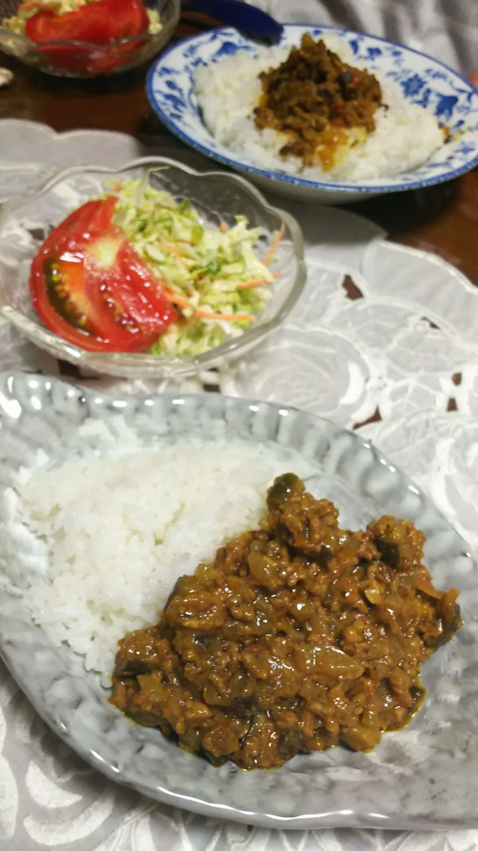 Snapdishの料理写真:👳キーマカレーの夕飯🍛|Mihoさん