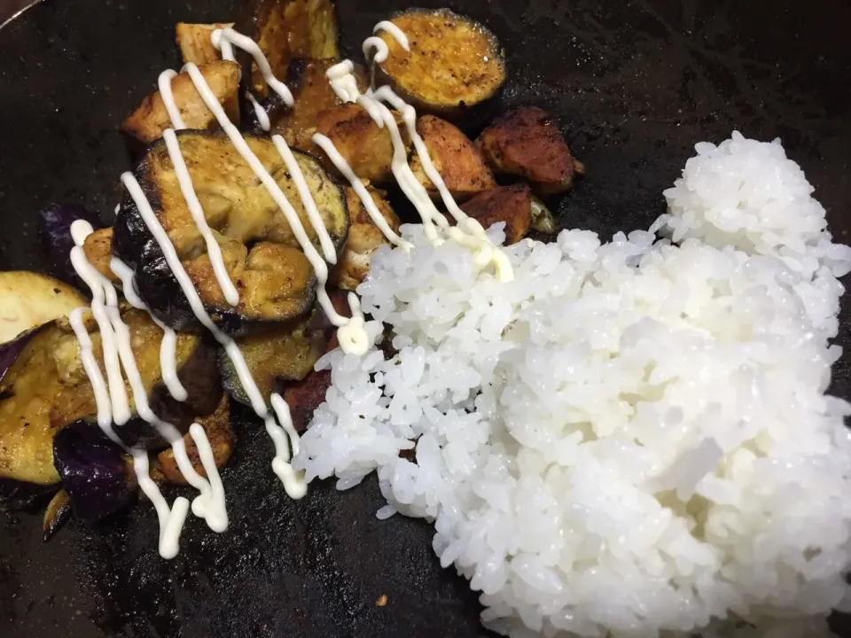 ナス鶏肉カレー粉炒め！|ごはんーさん