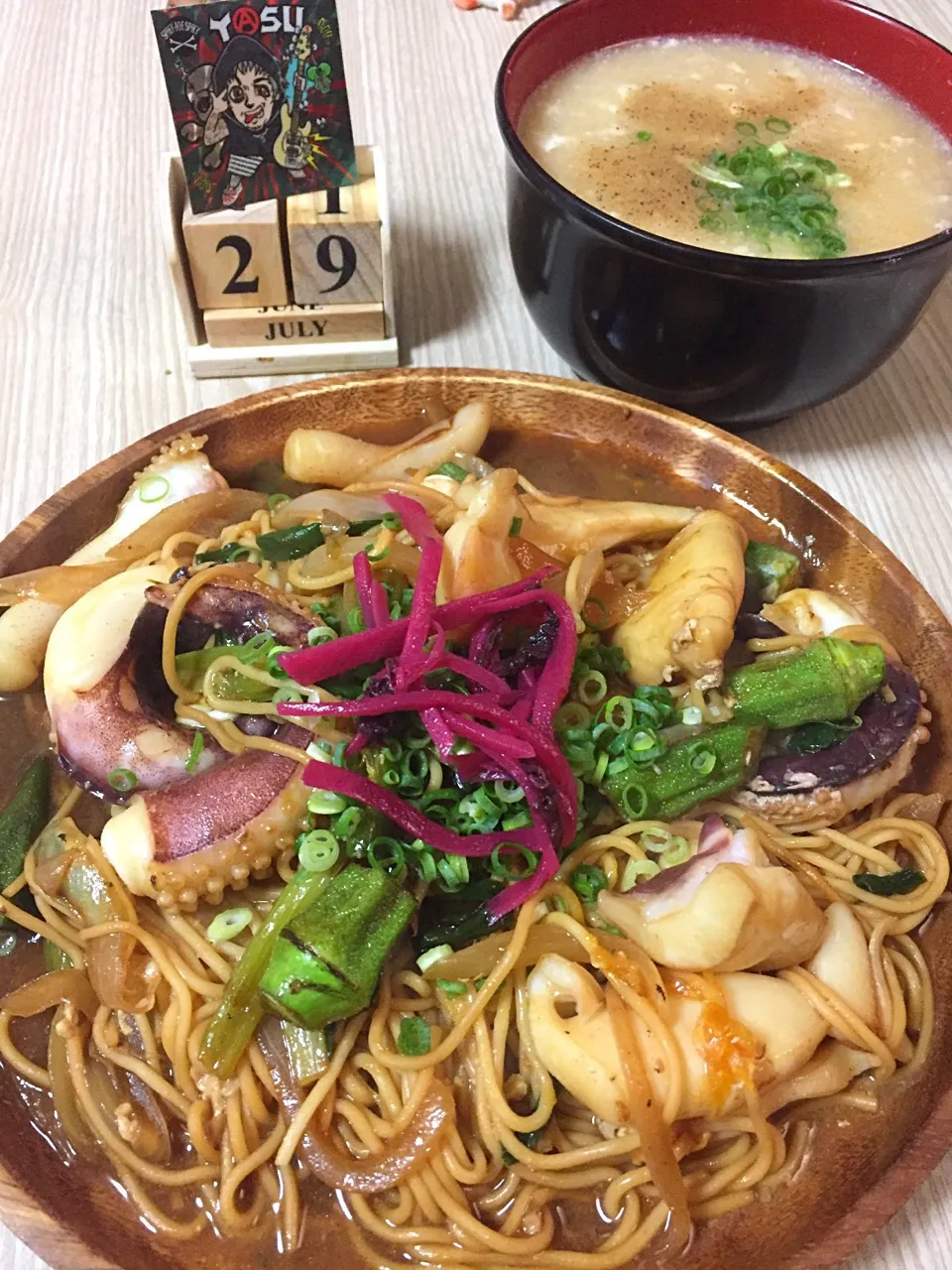 Snapdishの料理写真:ぶらんち！
#焼きラーメン
#あんかけアゴ汁|伍龍やすさん