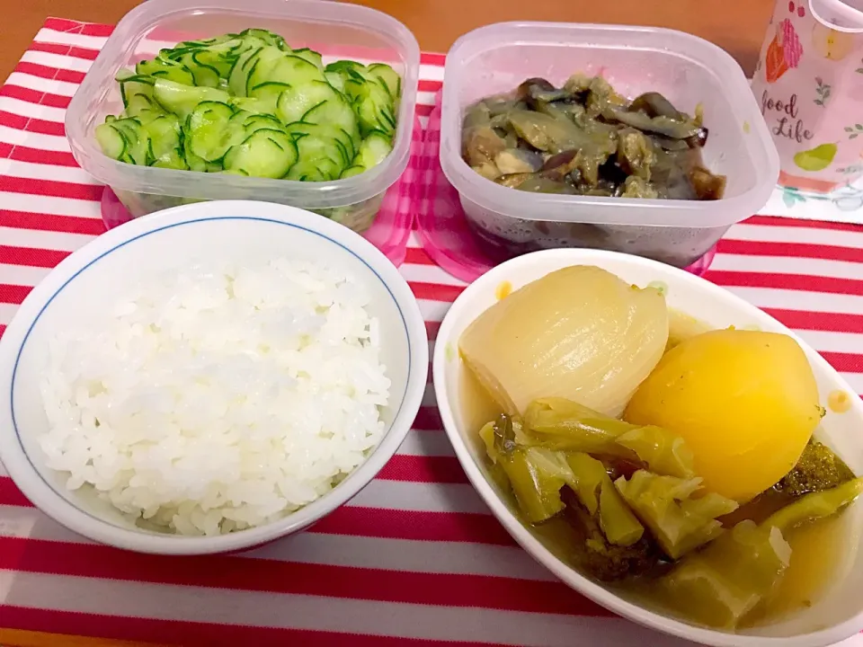 Snapdishの料理写真:ご飯
ポトフ
常備菜のナスの油炒めと、キュウリの漬物。
#夜ご飯 
#ぼっち飯|めぐひめさん