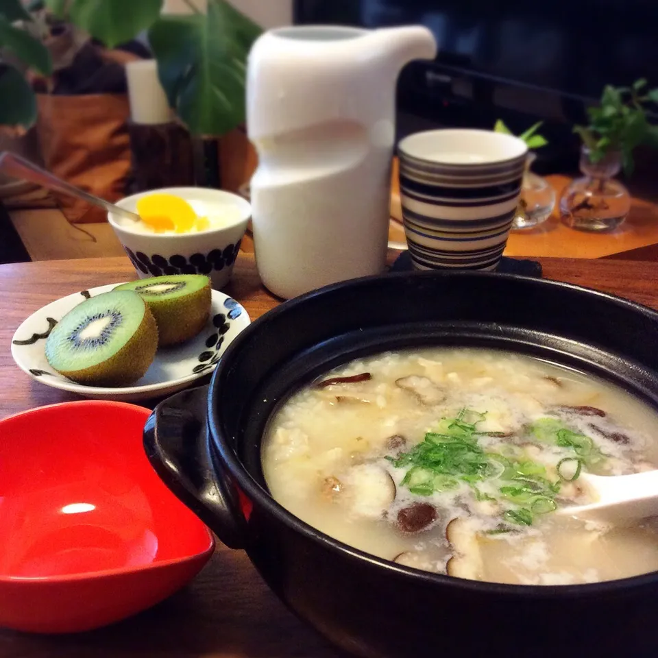 鶏胸肉と椎茸の生姜入り中華粥 2017.7.29|キラ姫さん