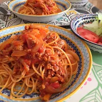 Snapdishの料理写真:ミートオニオントマトパスタ🍝|かなさん