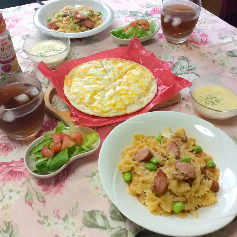 ブイヤベース風リボンパスタとチーズたっぷりピザランチ💕|夢ーテルさん