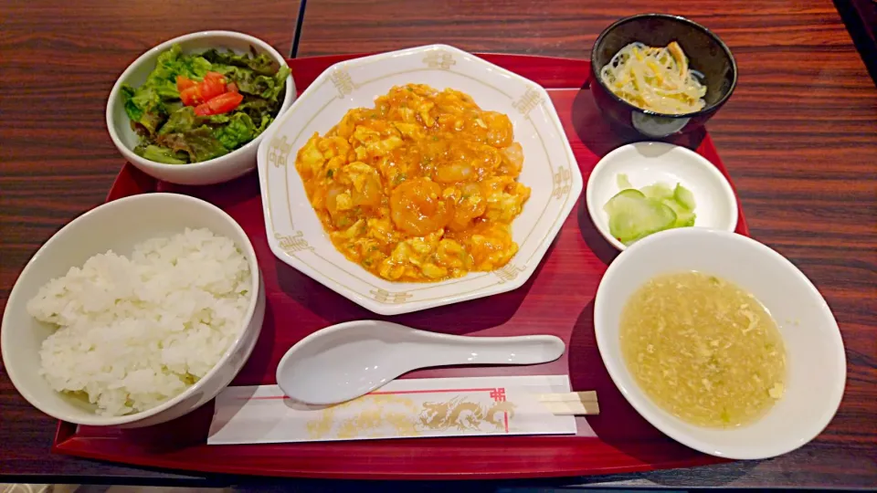 海老とたまごのチリソース定食|じょうさん