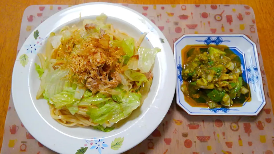 ７月２０日　焼きうどん　アボカドの薬味ポン酢和え|いもこ。さん