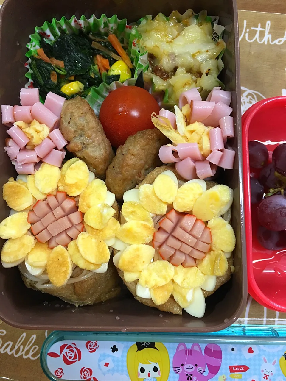 夏休み2017学童弁当
#ひまわり🌻お弁当 #オープンいなり #素麺弁当 #ご飯じゃないよ素麺だよ|こむぎさん