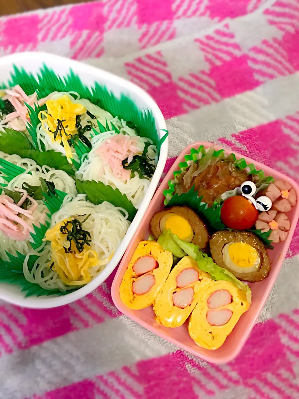 学童弁当【お素麺&カニカマ玉子焼き】    #学童弁当#夏休み#夏休み弁当#そうめん弁当|華恋さん