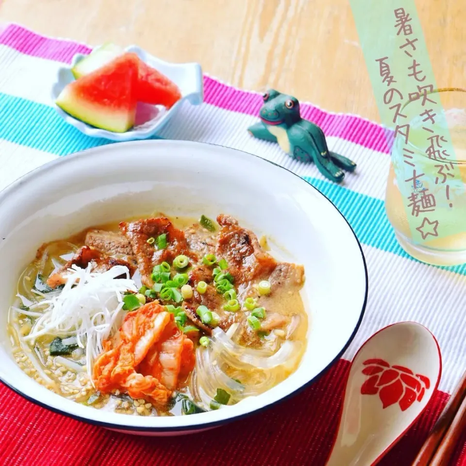 牛カルビとキムチのっけの韓国風くずきり麺☆★ - ふじたかなの"いつも美味しい！もの探し"|ふじたかなさん