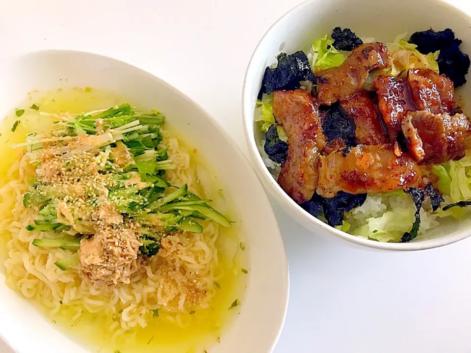 Snapdishの料理写真:#冷やし塩ラーメン #カルビ丼|ゆりえさん