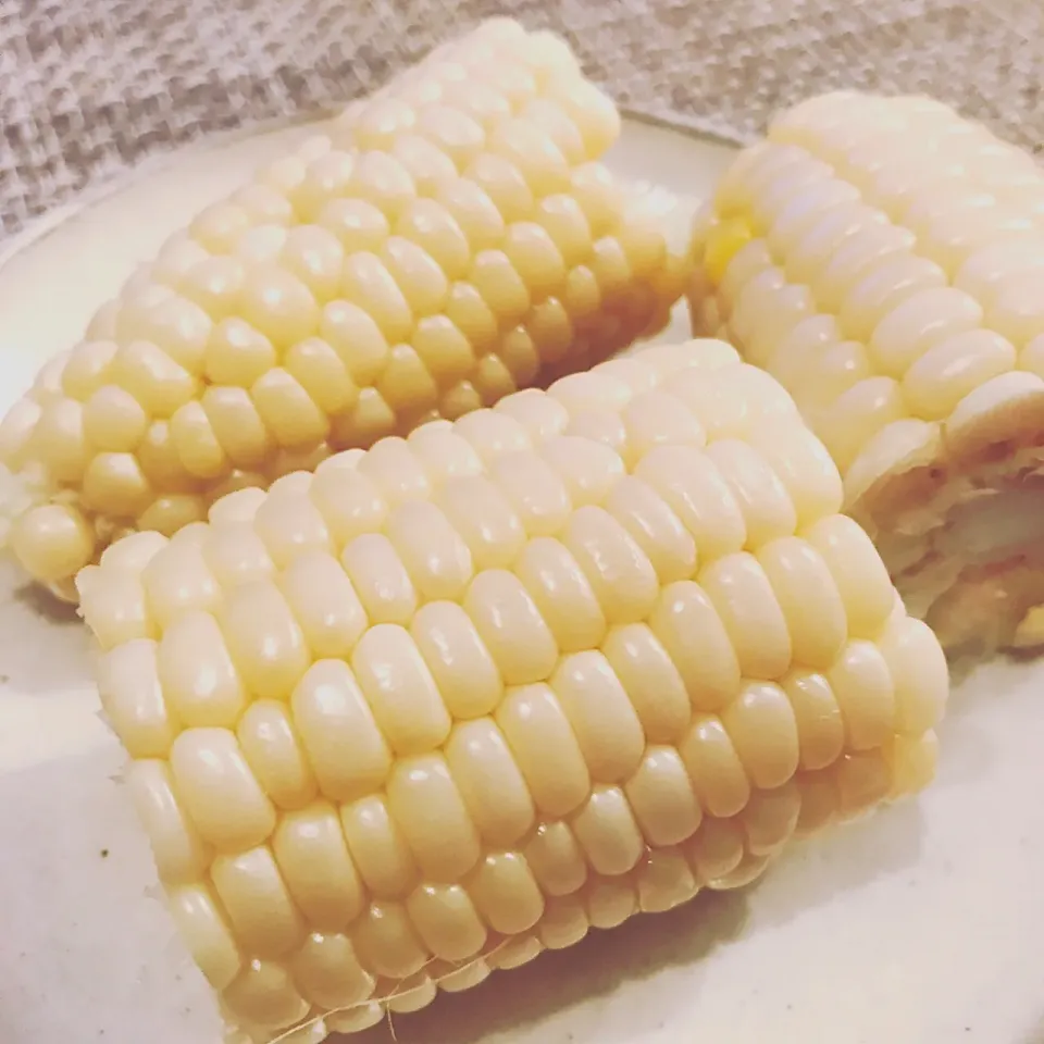 Snapdishの料理写真:山梨鳴沢村のホワイトコーン🌽茹でただけ|saoricocoさん