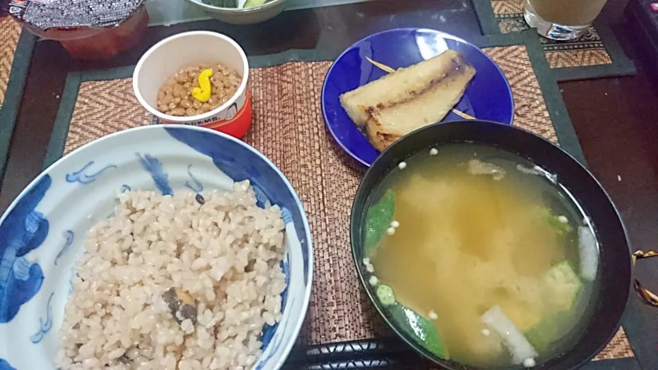 Snapdishの料理写真:納豆&鯖の西京漬け&オクラの味噌汁|まぐろさん