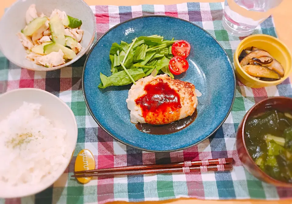 Snapdishの料理写真:#豆腐ハンバーグ#きゅうりとささみのナムル #ナスのマリネ|kona7さん