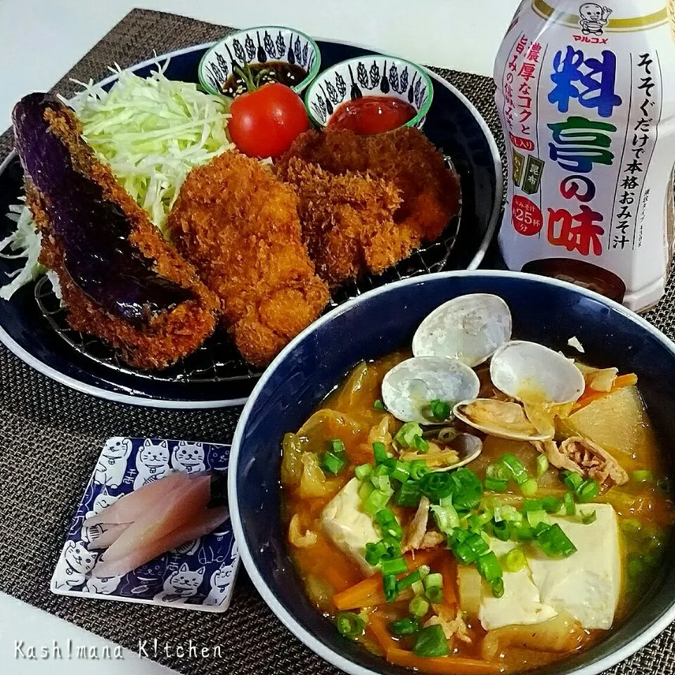 豆腐チゲとヒレカツ＆茄子とつくねタネの挟み揚げ(ㅅ´ ˘ `)💕|Kashimanakitchenさん