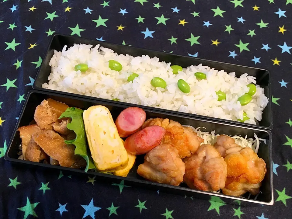 枝豆ご飯と唐揚げのお弁当。|Chiharuさん