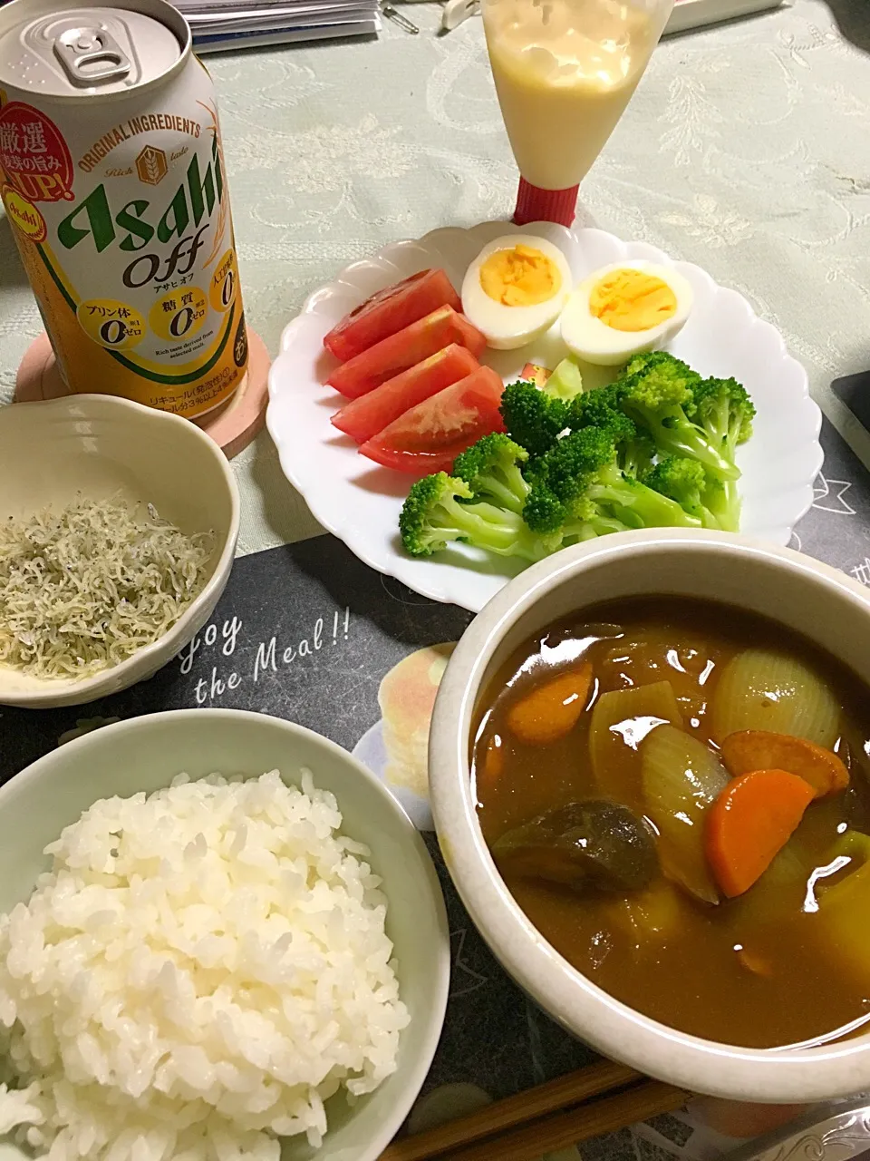 スープカレー、ジャコご飯、ボイルサラダ(*^｡^*)|ライムさん