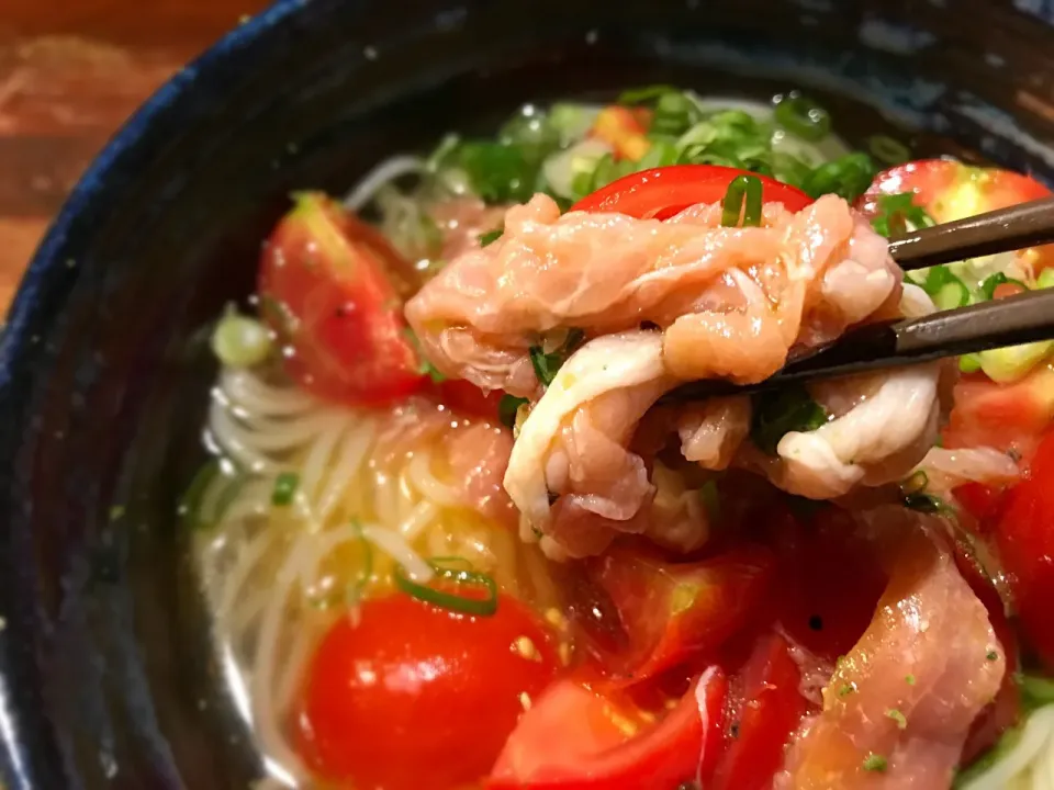 生ハムとミディトマトのマリネそうめん3|半田手延べそうめんの店 阿波や壱兆さん